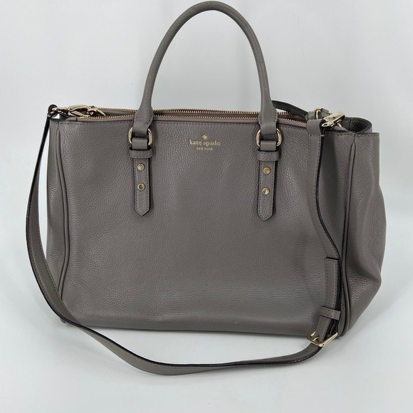 Kate Spade Tote Leighann Mulberry Street Leather Triple Compartment Handbag Gray - Picture 16 of 16